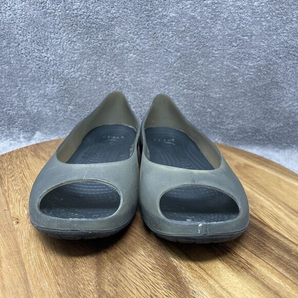 Crocs Sandals Women's Size 9 Adrina Flats Olive Slip On Casual Peep Toe Jelly - Picture 2 of 8